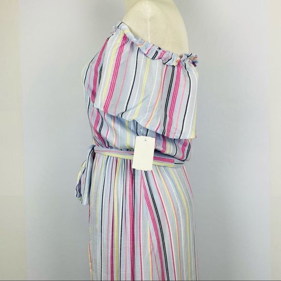 ☀️NWT MIDNIGHT DOLL Stripe Maxi Romper Off-the-Shoulder - Picture 9 of 16